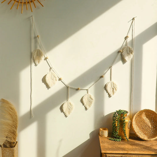 Large Boho Macrame Wall Hanging – Handmade Leaf Tapestry for Bedroom or Living Room