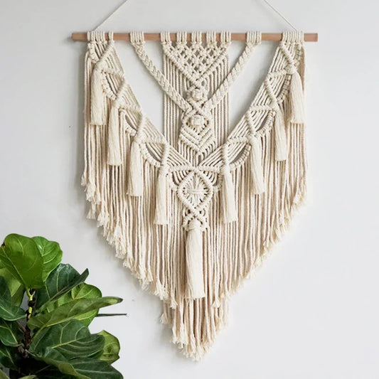 Boho Macrame Wall Hanging – Hand-Woven Geometric Tapestry for Dorm & Home Decor