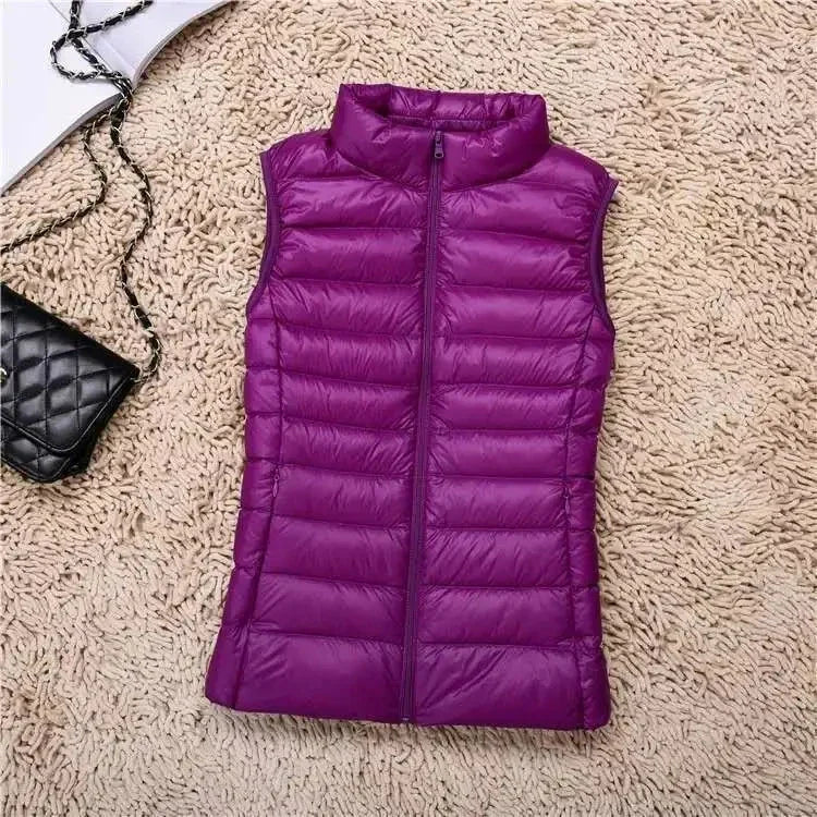 Nova: Women's White Duck Down Vest - Sleeveless Puffer Jacket for Autumn & Winter