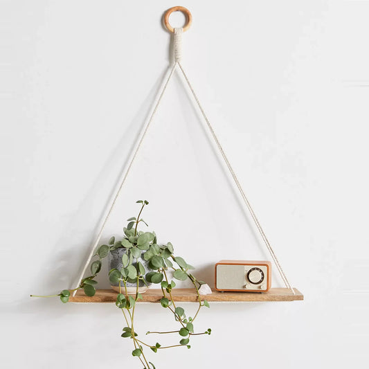 Boho Hanging Wall Shelf – Macrame Floating Rope Shelf for Plants & Decor