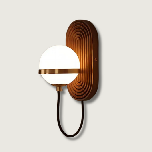 LuxeSphere – Chic Walnut Wall Lamp in Spherical Form