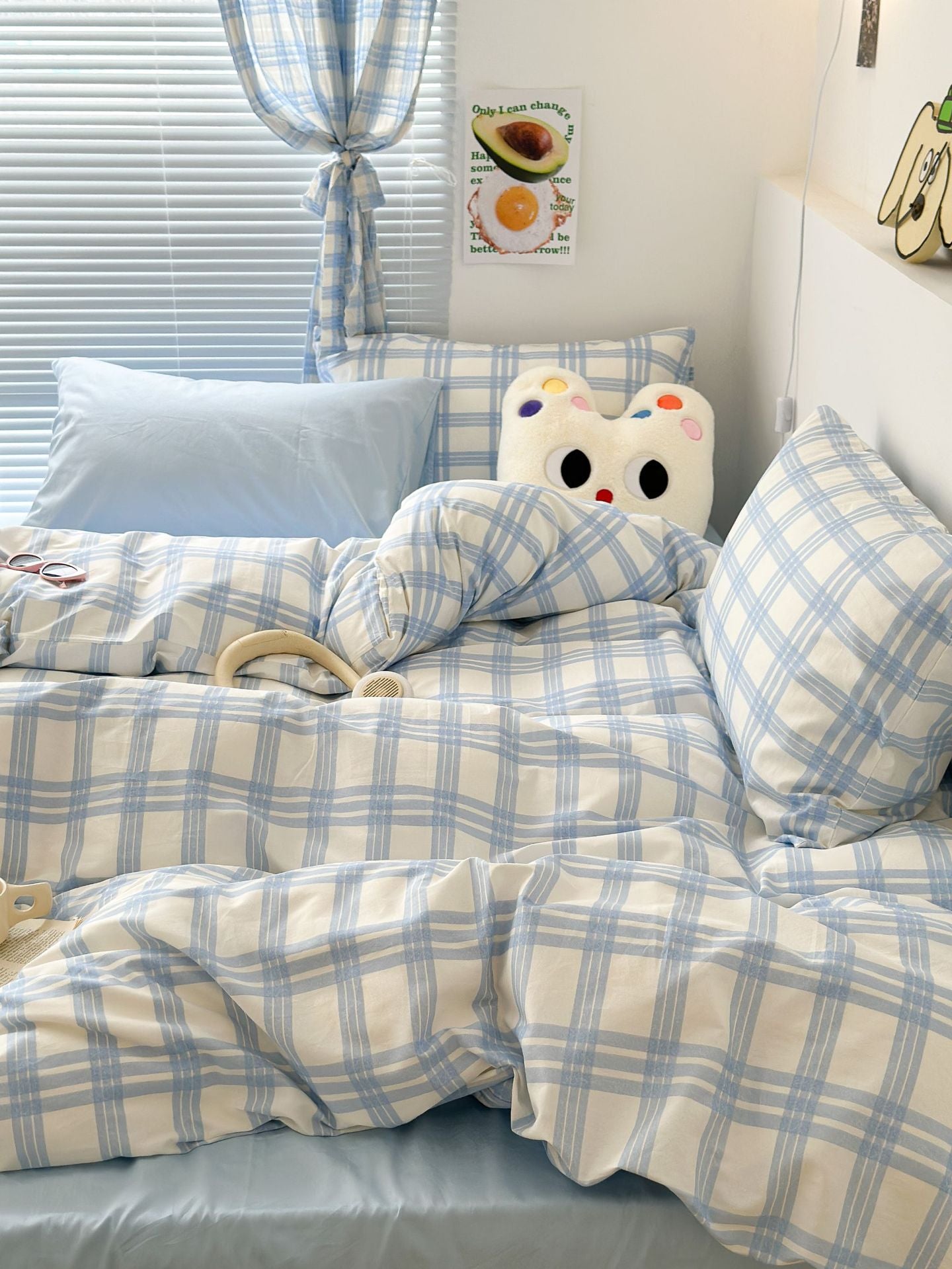 Thelittleesse™ Danish Pastel Plaid Bedding Set – 3/4-Piece 100% Cotton Set with Flat or Fitted Sheet Options