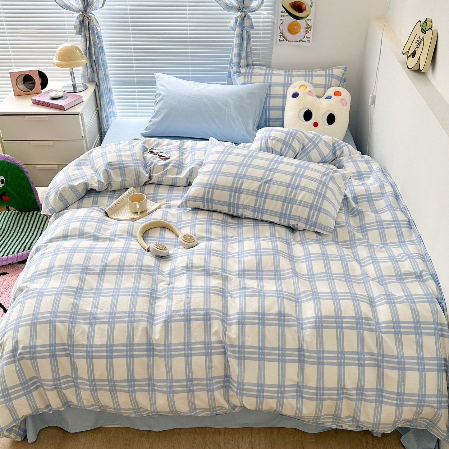 Thelittleesse™ Danish Pastel Plaid Bedding Set – 3/4-Piece 100% Cotton Set with Flat or Fitted Sheet Options