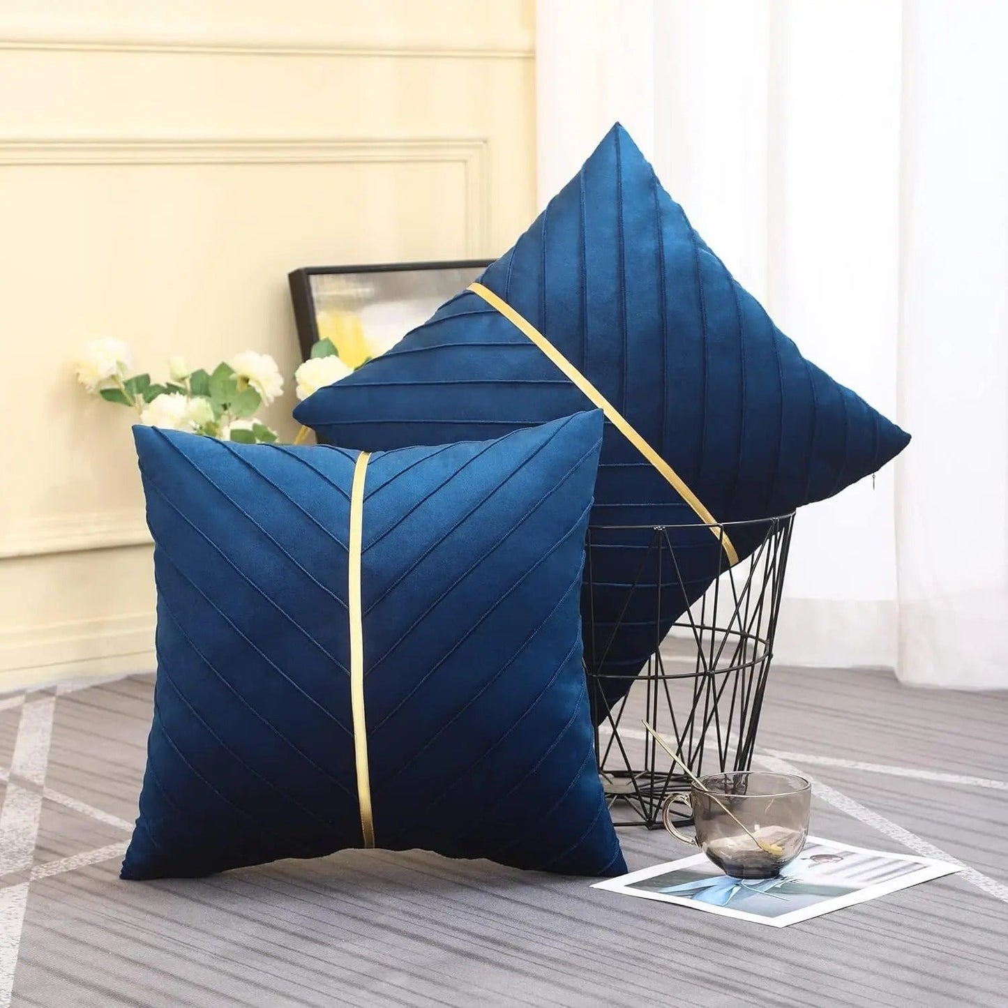 Velor cushion cover with golden leather sequins | LuxeGleam
