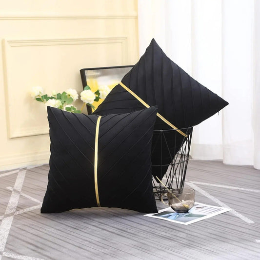 Velor cushion cover with golden leather sequins | LuxeGleam