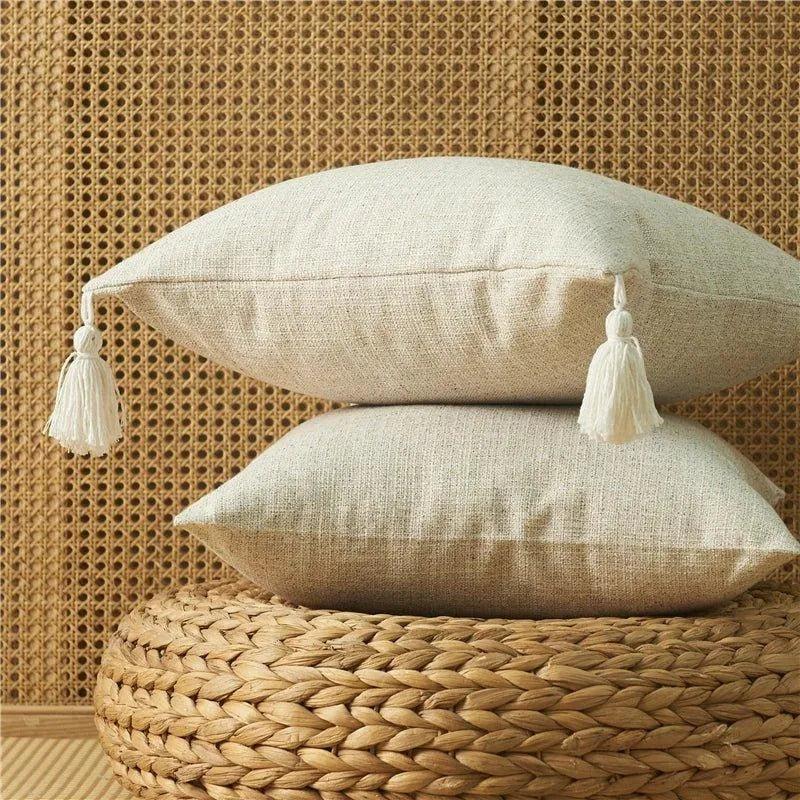 Minimal Linen Cushion Cover with Tassels │ Nordic Home Soft Decorative Pillowcase