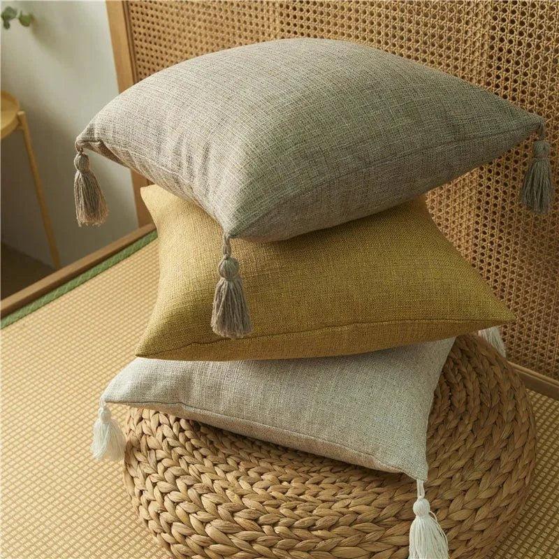 Minimal Linen Cushion Cover with Tassels │ Nordic Home Soft Decorative Pillowcase