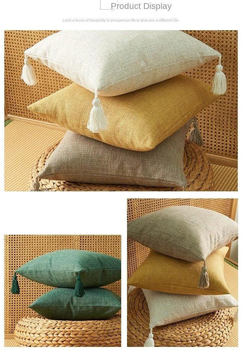 Minimal Linen Cushion Cover with Tassels │ Nordic Home Soft Decorative Pillowcase